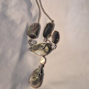 Vintage Abalone and Mother of Pearl Shell Silver Tone Statement Necklace